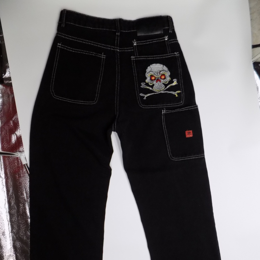 Black Jeans with Skull Embroidery